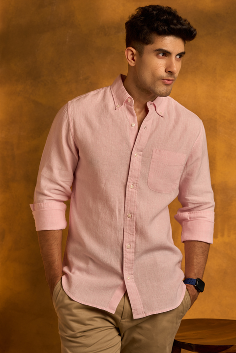 Pink Mini Houndstooth Linen Shirt