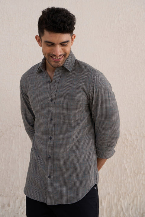 Grey Checks 100% Cotton Shirt