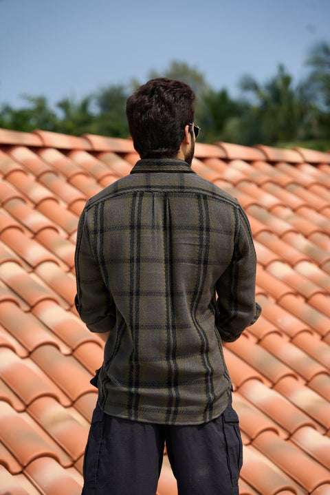 Sage Metallic Button Structured Weave Shirt