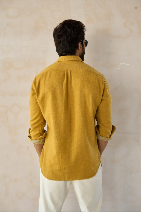 Mustard Brushed Flannel Shirt with Chest Embroidery Shirt