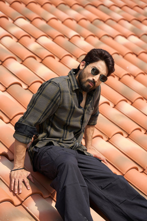 Sage Metallic Button Structured Weave Shirt