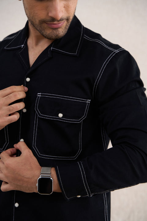 Black Snap Buttons 100% Cotton Shirt