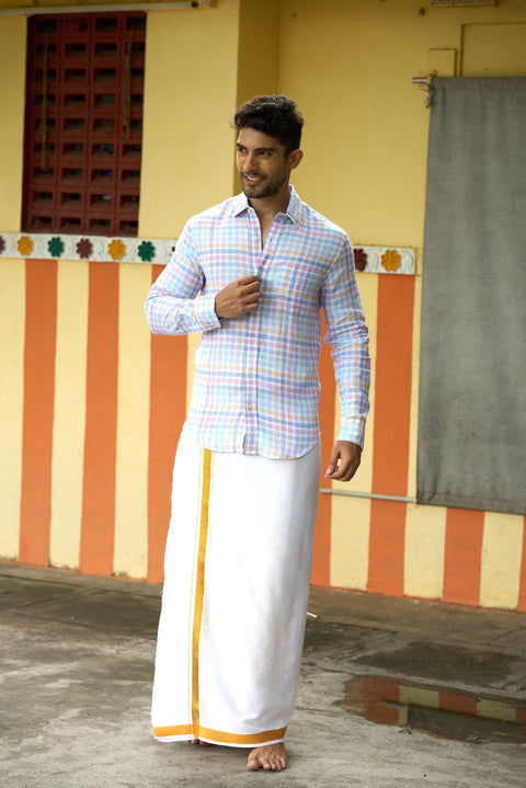 Checks Pure Linen Shirt - Festive Collection