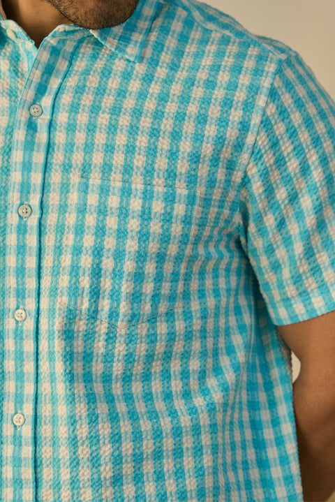 Aqua Blue Checks 100% Cotton Shirt