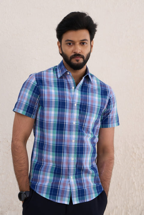 Blue Checks 100% Cotton Shirt