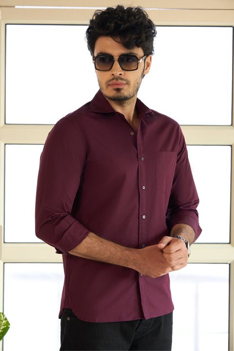 Men's Wine Cotton Formal shirt