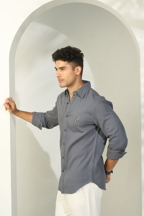 Charcoal Grey Waffle Cotton Shirt