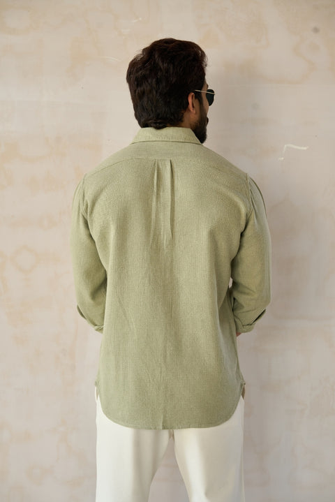 Vibrant Pastel Green Grindle Weave Button-Up shirt