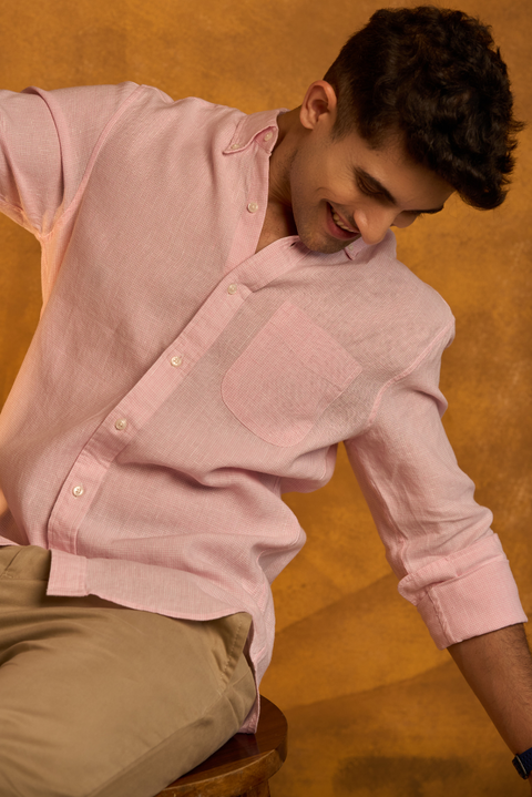 Pink Mini Houndstooth Linen Shirt