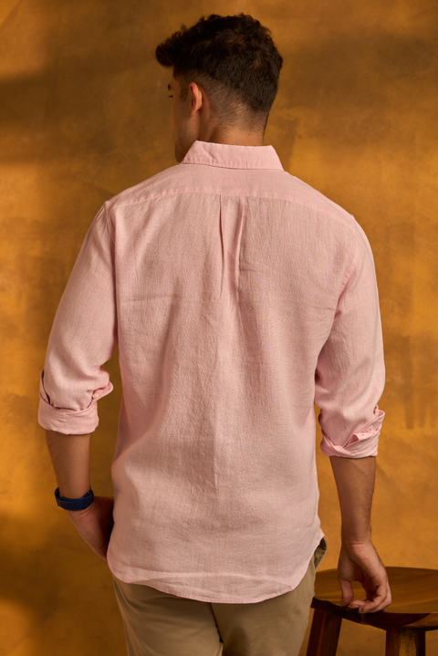 Pink Mini Houndstooth Linen Shirt