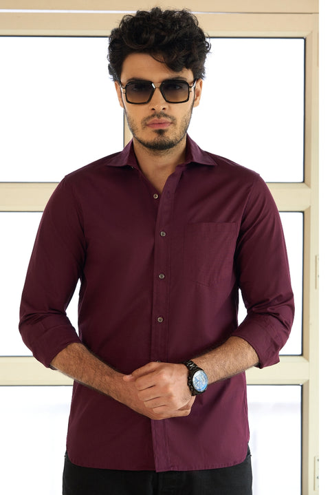 Men's Wine Cotton Formal shirt