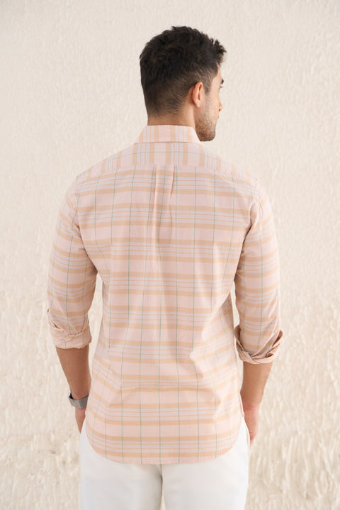 Pastel Peach Checks 100% Cotton Shirt