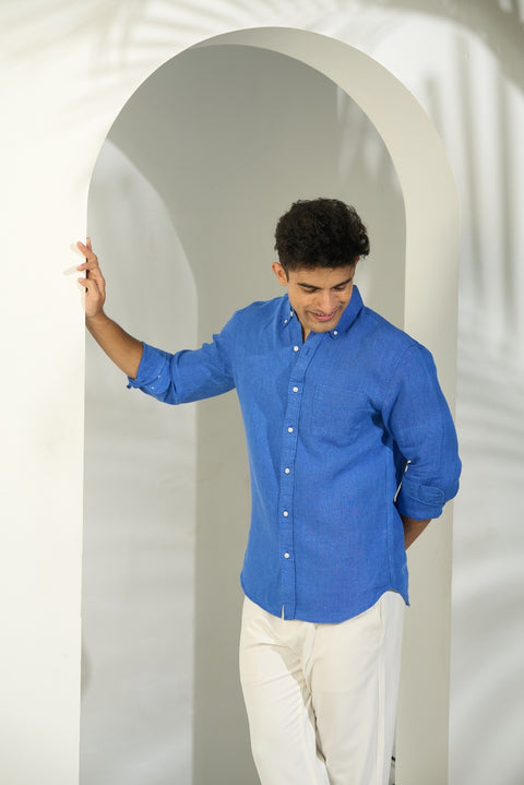 Royal Blue Linen Shirt