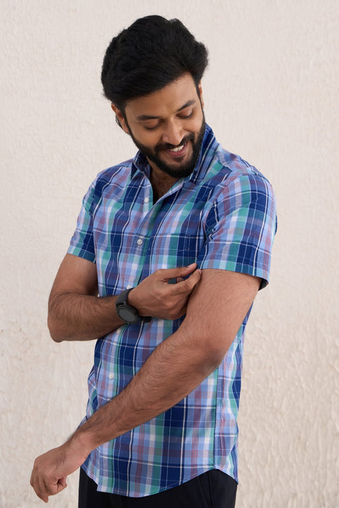 Blue Checks 100% Cotton Shirt