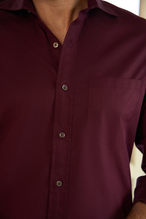 Men's Wine Cotton Formal shirt