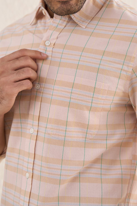 Pastel Peach Checks 100% Cotton Shirt