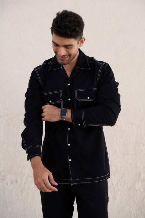 Black Snap Buttons 100% Cotton Shirt