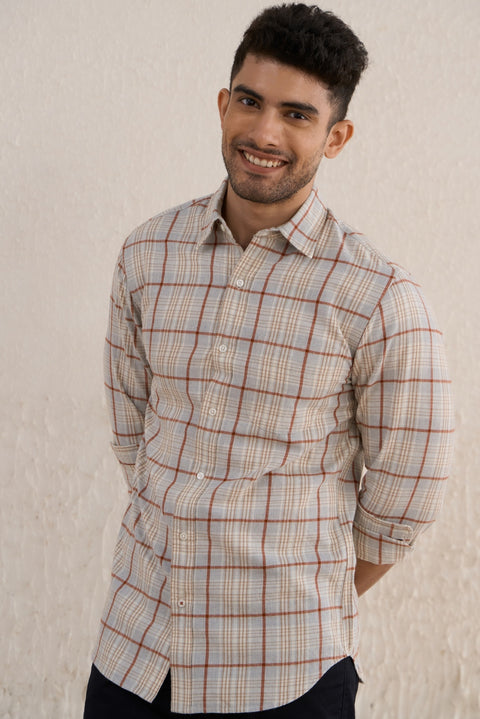 Light Grey Checks 100% Cotton Shirt