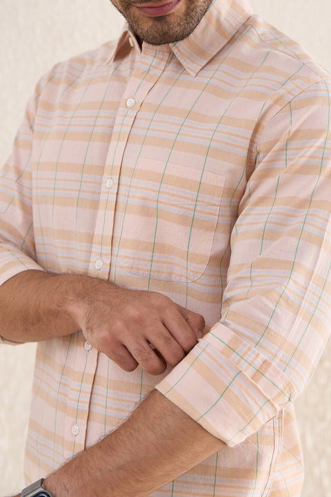 Pastel Peach Checks 100% Cotton Shirt