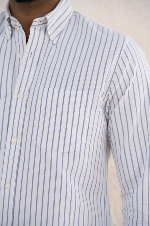 White Black Striped Oxford Cotton Shirt