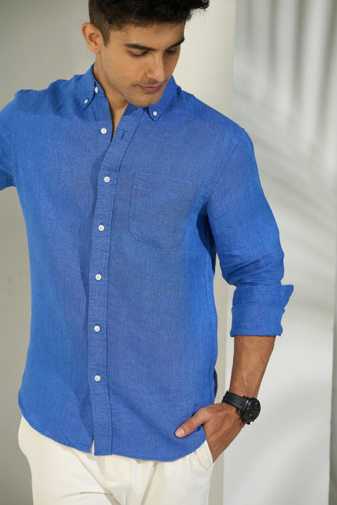 Royal Blue Linen Shirt