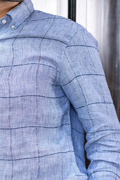 Blue Ridged Checks 100% Linen Shirt