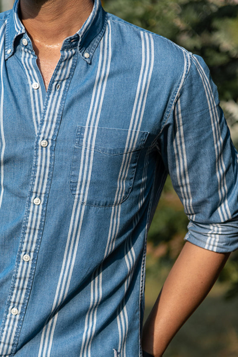 Blue Striped Denim Shirt