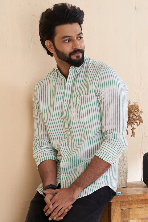 Green Striped Linen Shirt