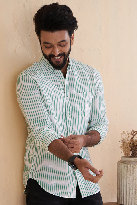 Green Striped Linen Shirt