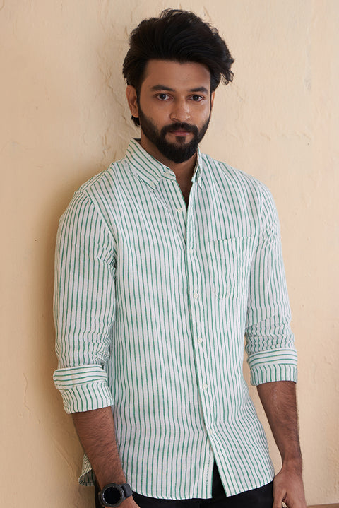 Green Striped Linen Shirt