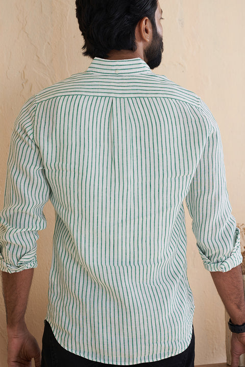 Green Striped Linen Shirt