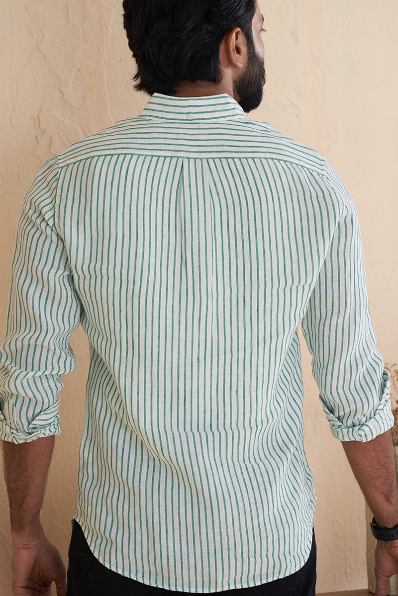 Green striped linen