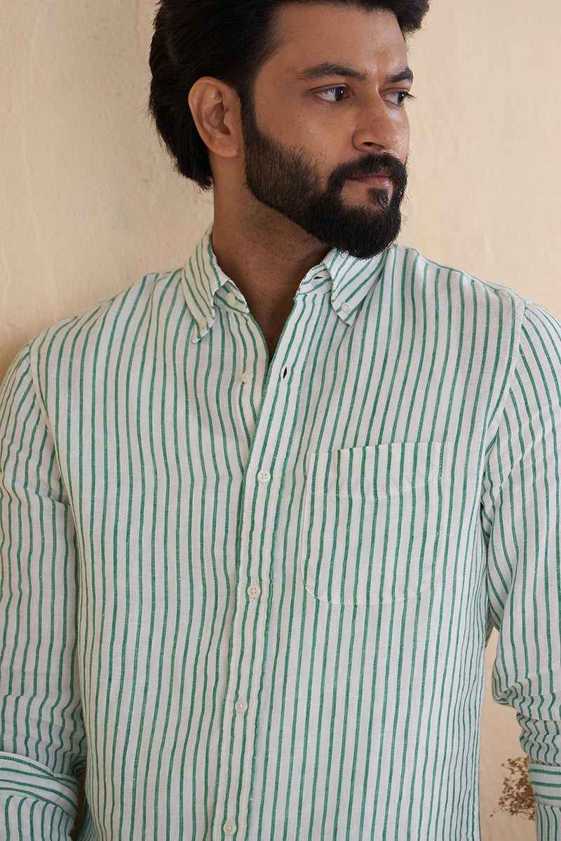 Green striped linen