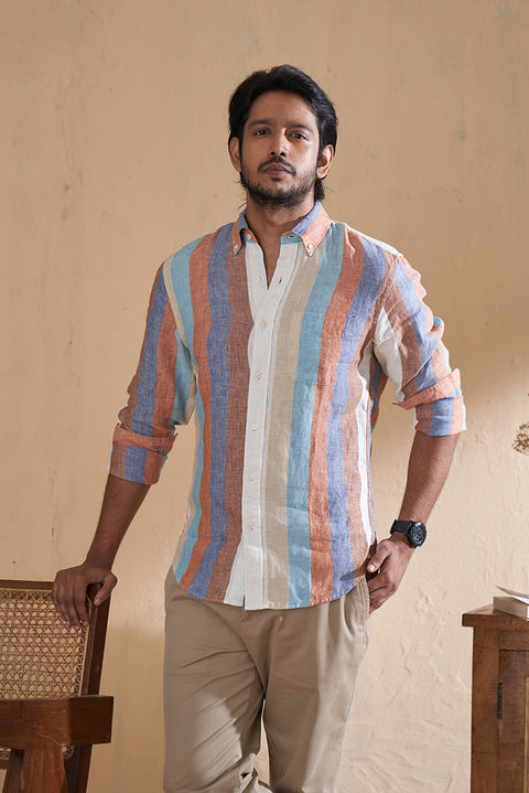 Linen Shirt In Multi Colors Striped