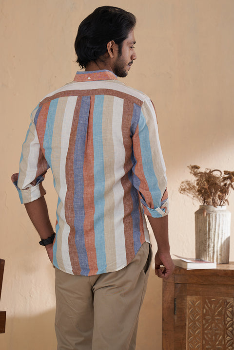 Linen Shirt In Multi Colors Striped