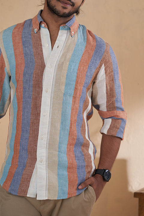 Linen Shirt In Multi Colors Striped