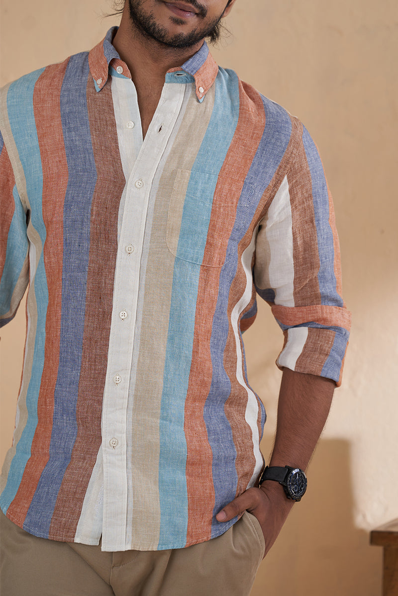 Linen shirts in multi colour stripes