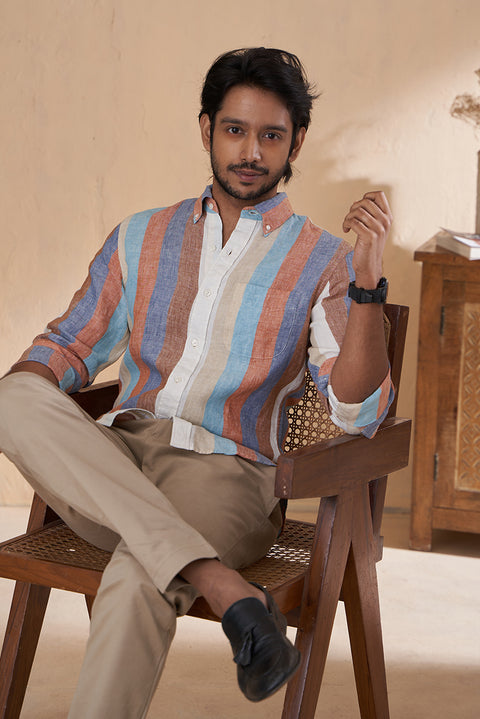 Linen Shirt In Multi Colors Striped