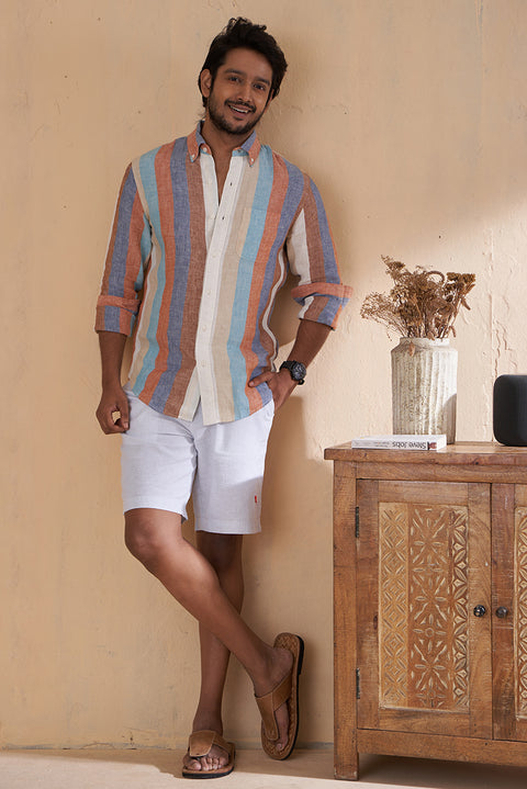 Linen Shirt In Multi Colors Striped