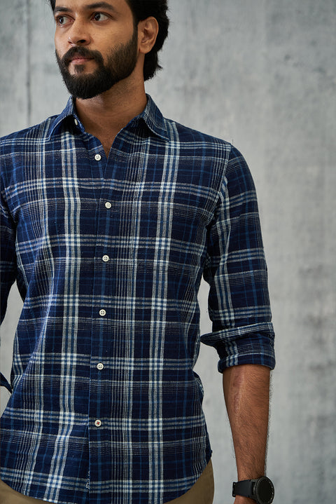 Indigo Checks Cotton Shirt