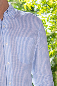 Sky Blue Linen With White Stripes Shirt