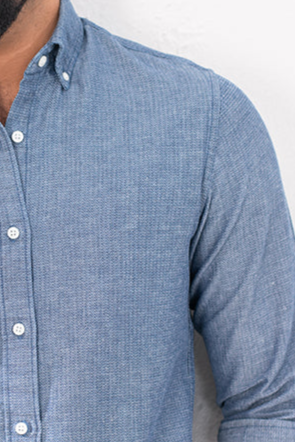 Indigo Herringbone Button Down Shirt