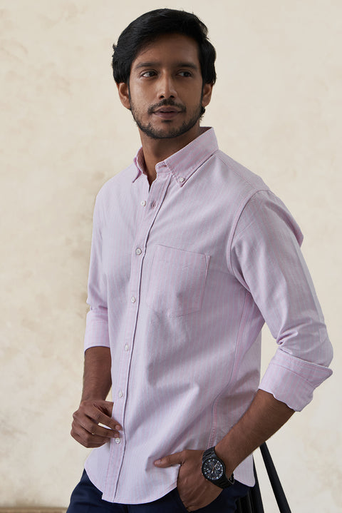 Pink Striped Oxford Button Down Collar Shirt