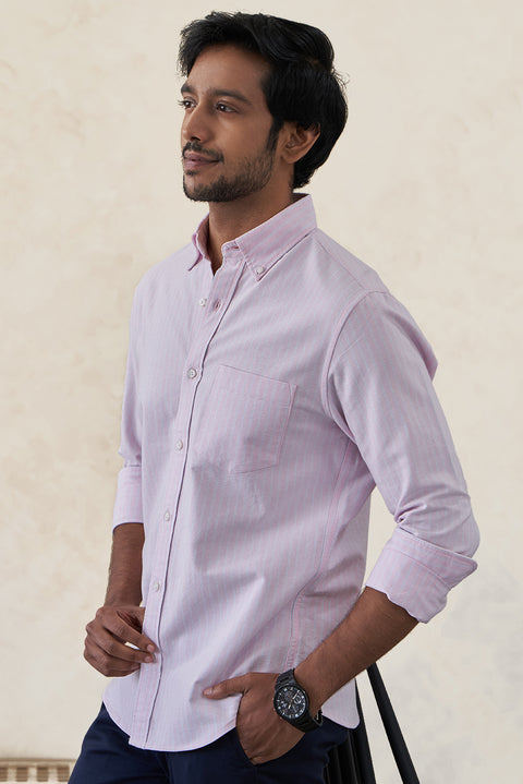 Pink Striped Oxford Button Down Collar Shirt