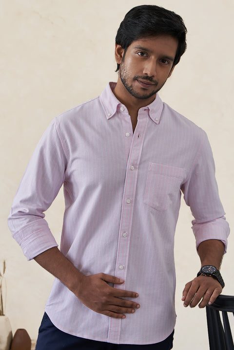 Pink Striped Oxford Button Down Collar Shirt