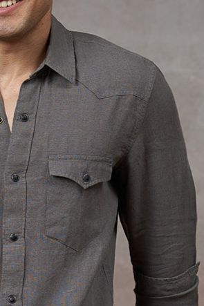 Western Model Warm Grey Linen Shirt