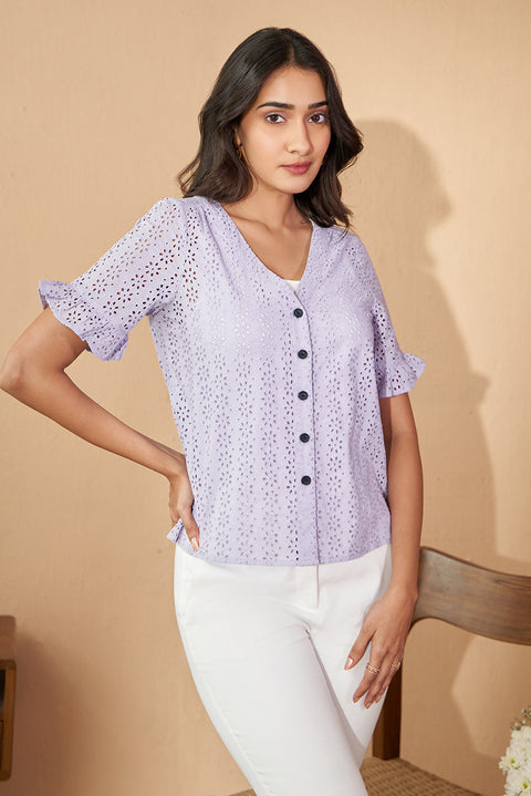 Lavender Schiffli Top In Cotton