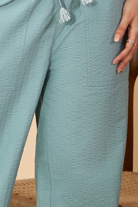 Green Textured Cotton Pants