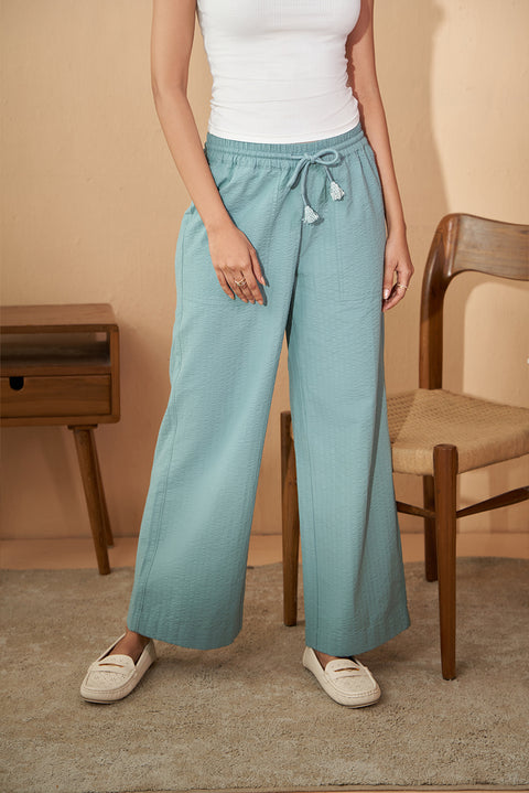 Green Textured Cotton Pants