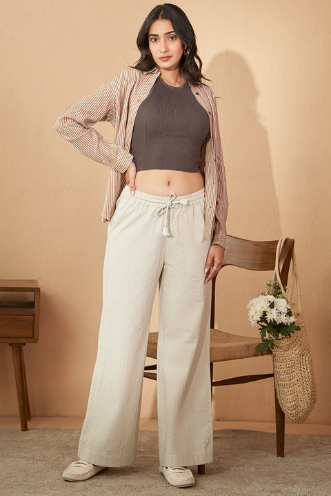 Seersucker Khaki Cotton Pants